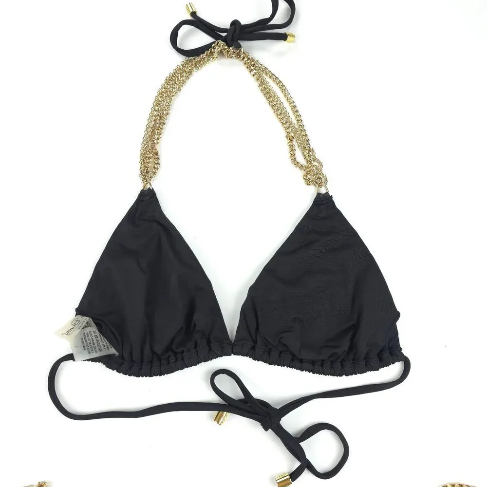 BEACH BUNNY Ball & Chain Triangle Bikini Top Ruched Chain Bottom Set 90s Y2k